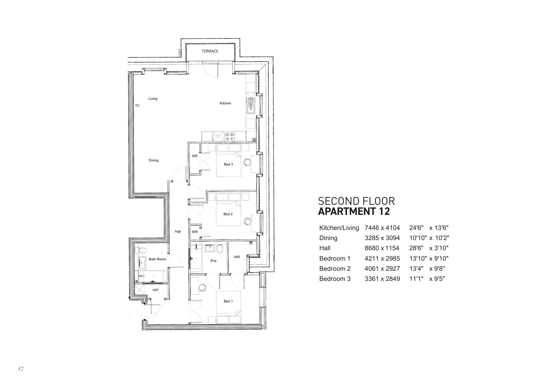 Floorplan for Apartment 12, Shalford Lodge