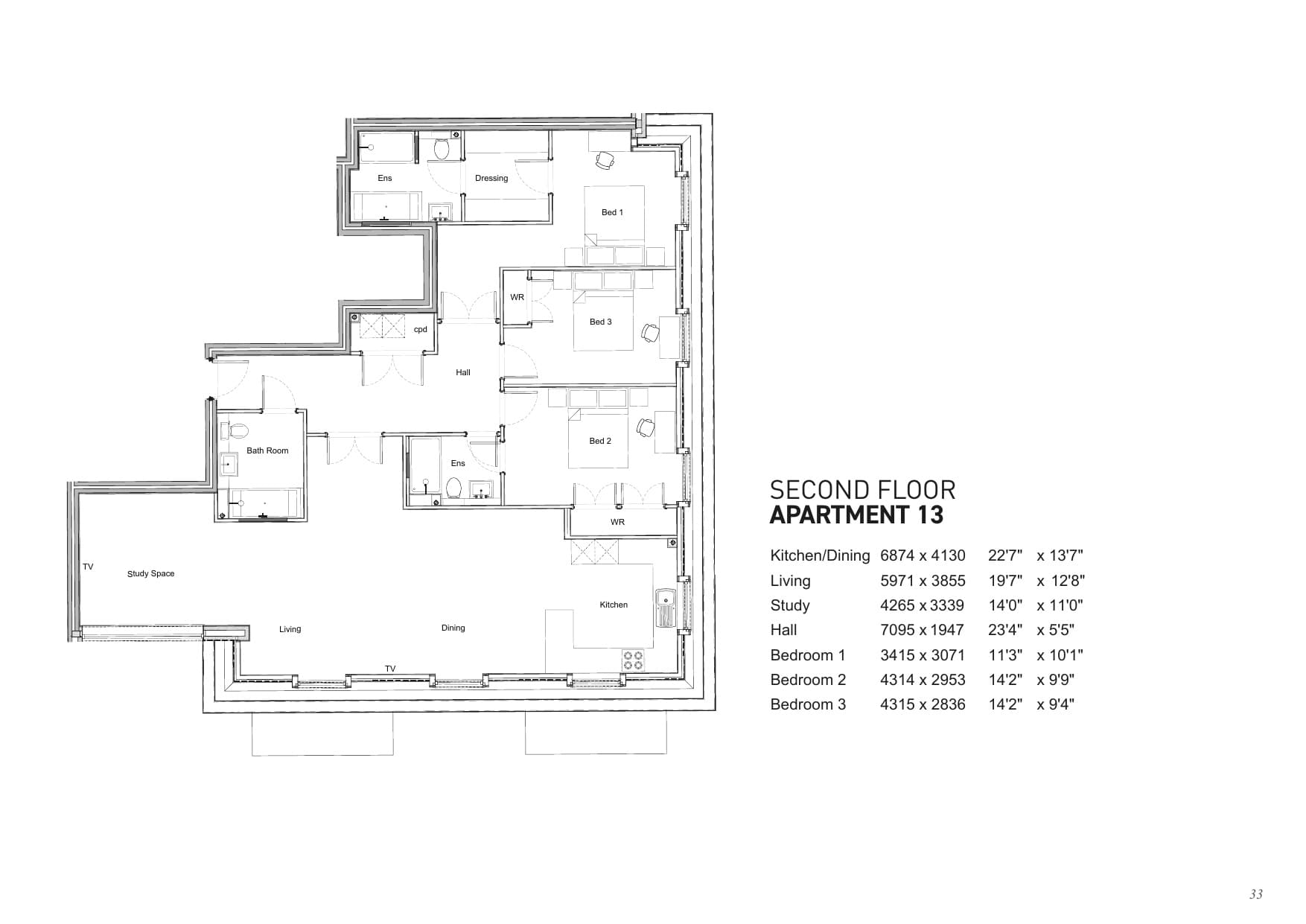 Floorplan for Apartment 13, Shalford Lodge