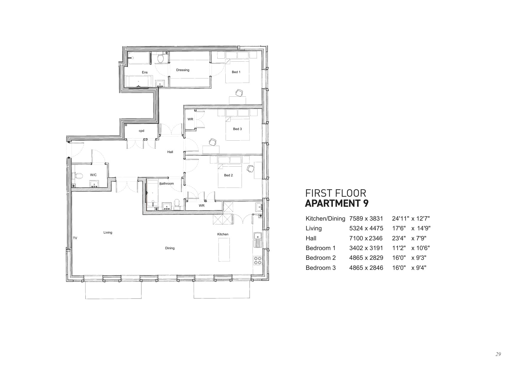 Floorplan for Apartment 9, Shalford Lodge